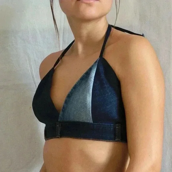 Reworked Blue Denim Bralette - Picture 3 of 3
